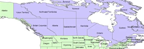 map of canada and us border states.